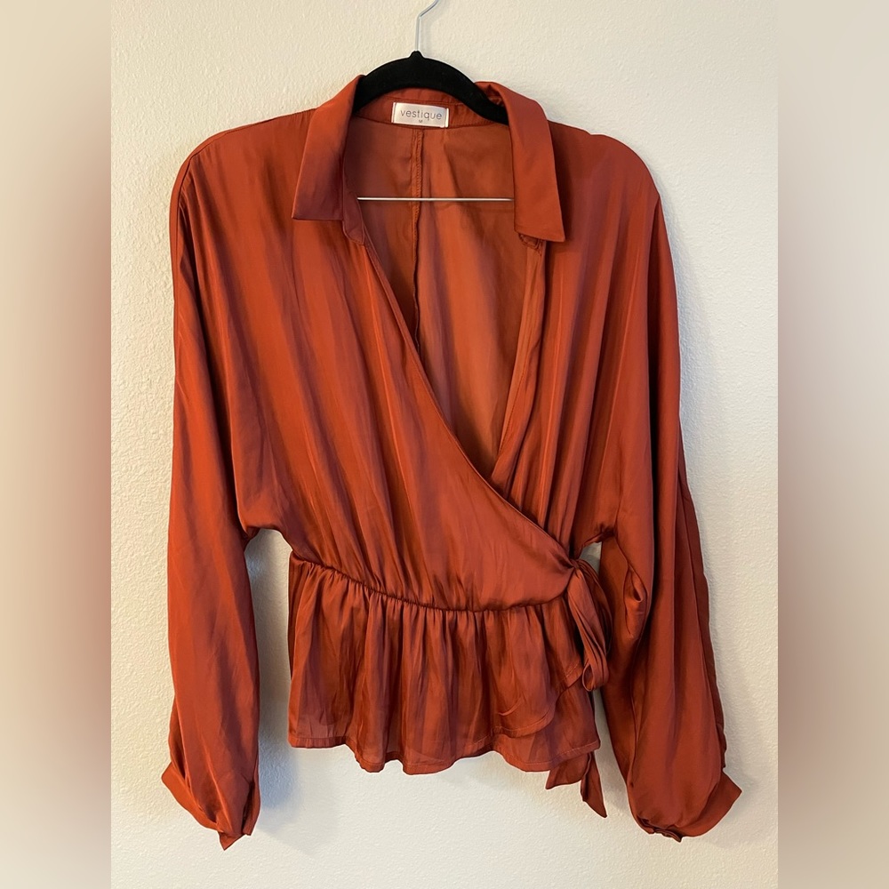 Vestique burnt orange cross over blouse